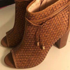 Brown open toe heels